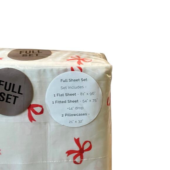 Cath Kidston London Holiday Red Bows Cotton FULL Sheet Set 4pc Sage Green NEW - Picture 5 of 15